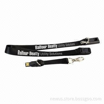 Lanyard USB Flash Drives with Badge Reel for ID Card Holders, Nylon Material, Silkscreen Printing